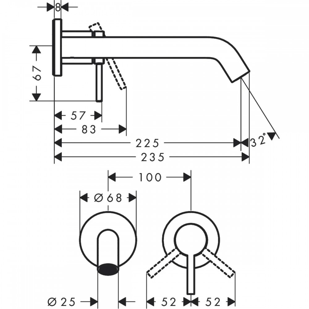 Смеситель скрытого монтажа для раковины Hansgrohe Tecturis S 73351340 22,5 см, черный хром брашированный