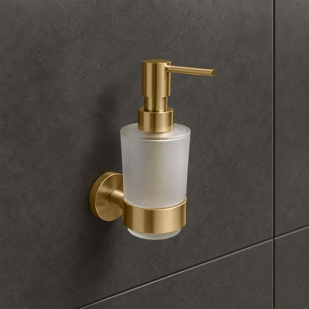 Дозатор для жидкого мыла с держателем Devit Flow DFL21010801BG, цвет Brushed Gold PVD