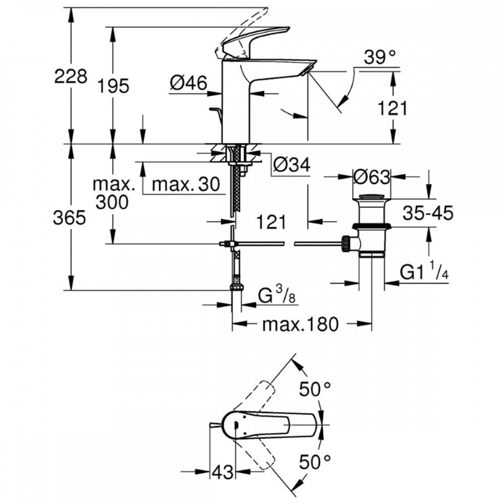Смеситель для раковины Grohe Eurosmart 233222433 M-Size, черный матовый