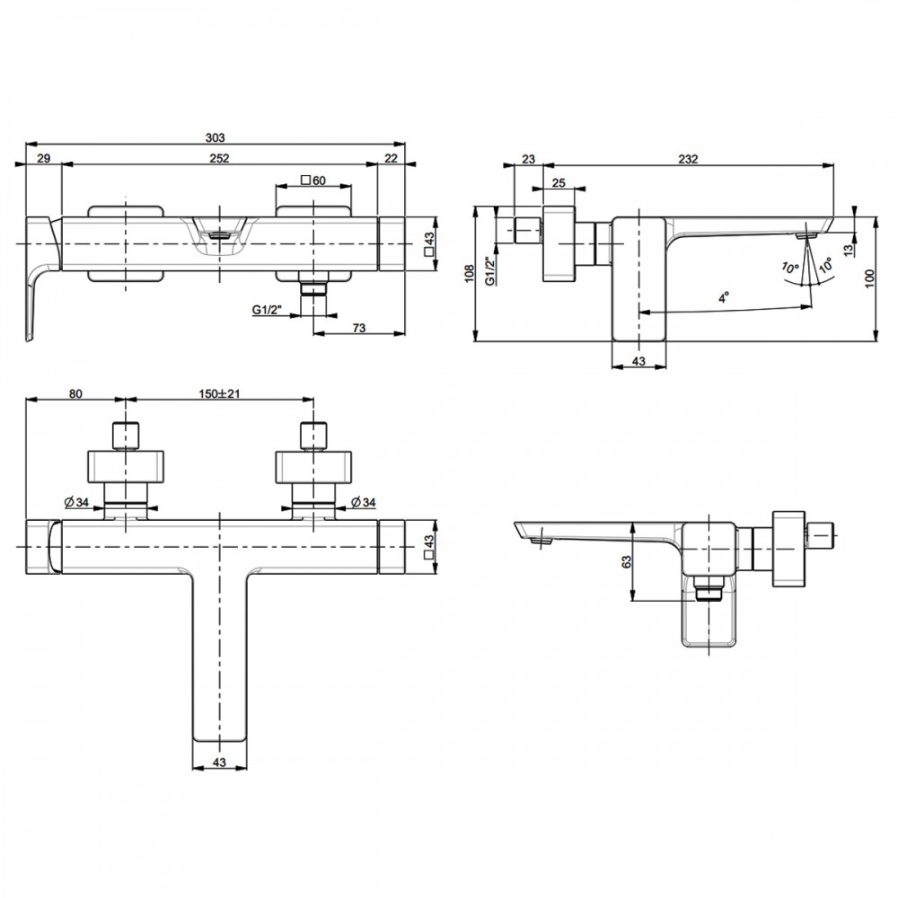 Смеситель для ванны Villeroy&Boch Subway 3.0 TVT112002000K5 черный матовый