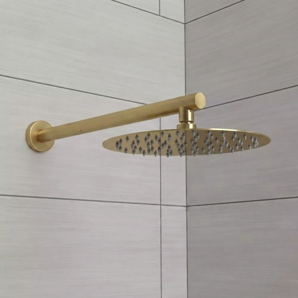 Верхняя душевая лейка Devit Flow D113000000110BG, d=250 мм с кронштейном, brushed gold