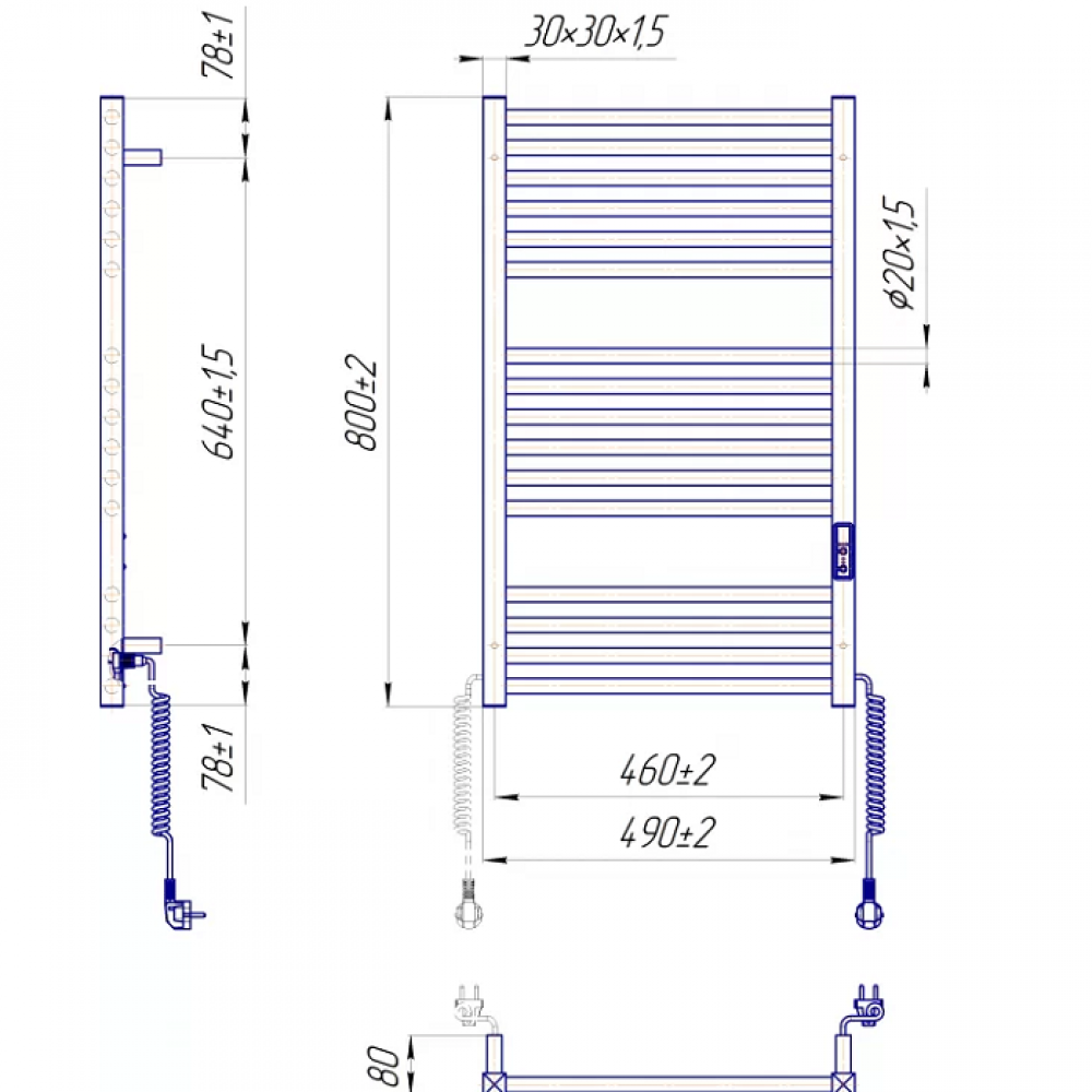 Полотенцесушитель электрический Mario Гера-I 800х500/80 TR К 4820111356737 200 Вт полированная нержавеющая сталь