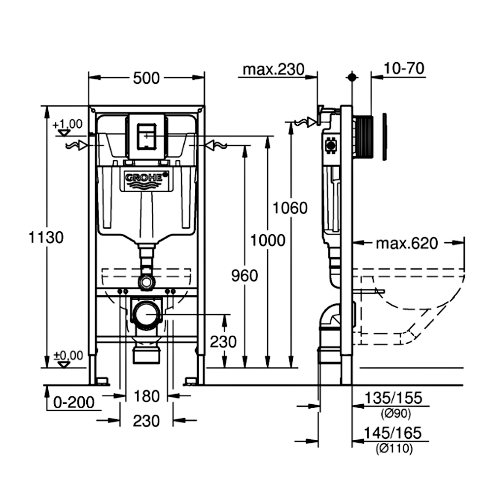 Инсталляция для унитаза Grohe Solido 38811KF0 3в1 с клавишей Even Black черный