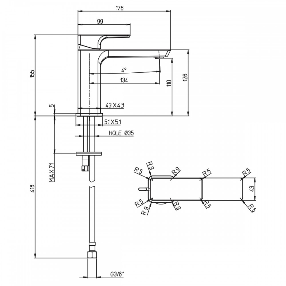 Смеситель для раковины Villeroy&Boch Subway 3.0 TVW112003000K5 черный матовый