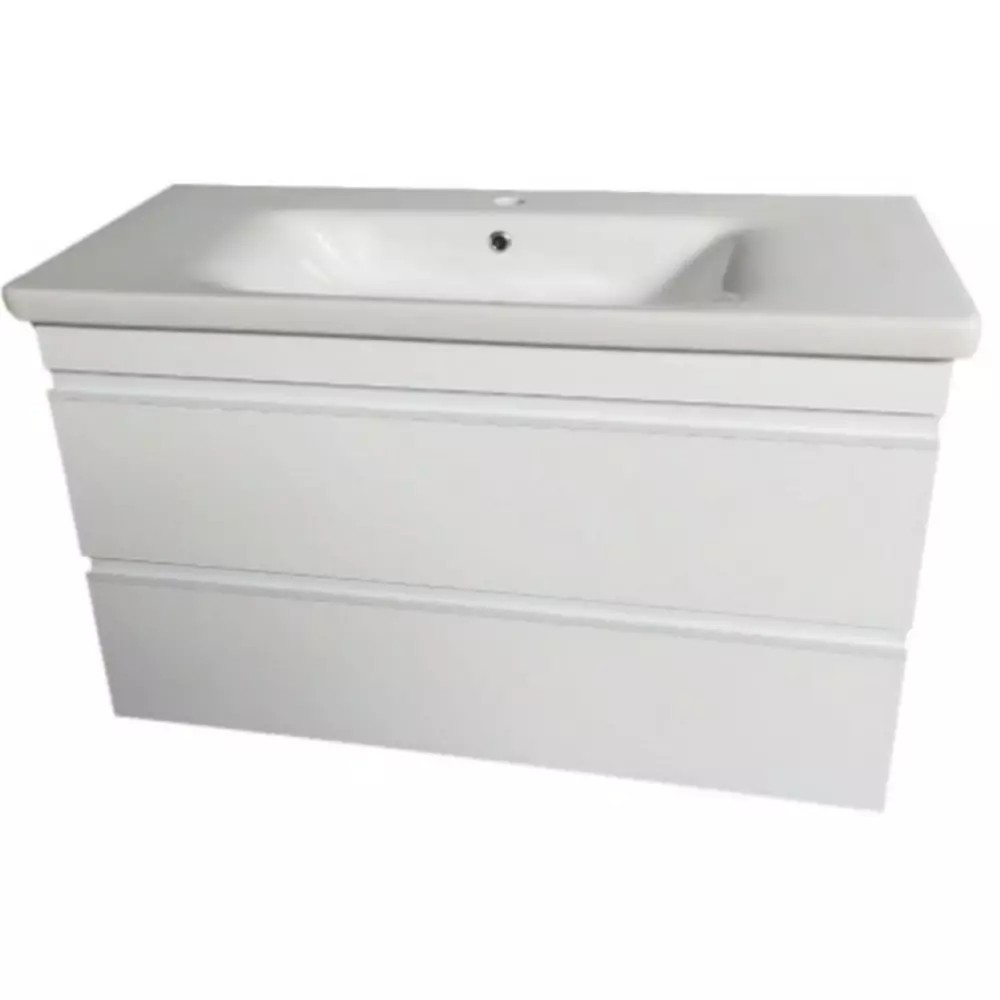 Тумба Devit Frame 753080W 80 см с раковиной и сифоном, белая глянцевая