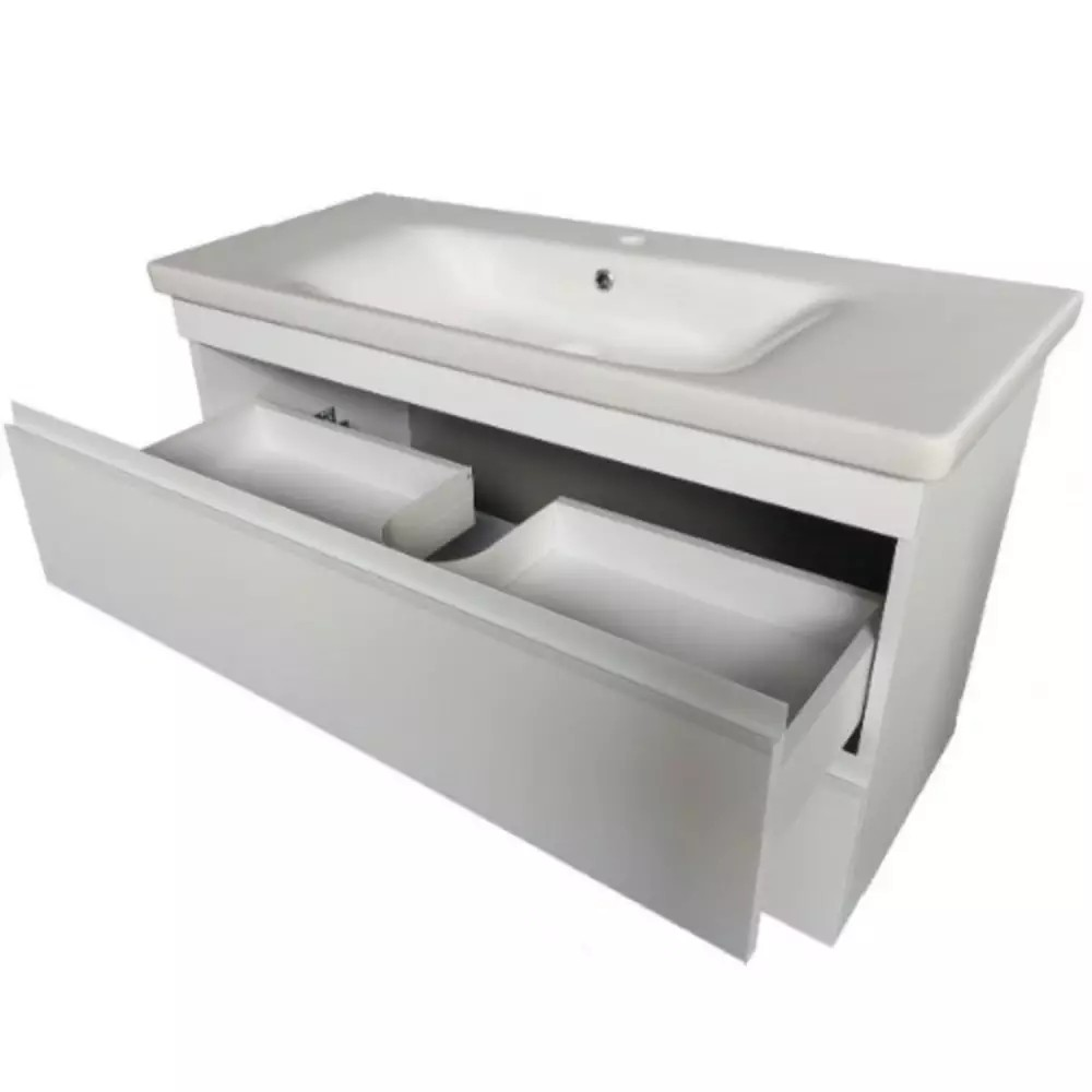 Тумба Devit Frame 753080W 80 см с раковиной и сифоном, белая глянцевая