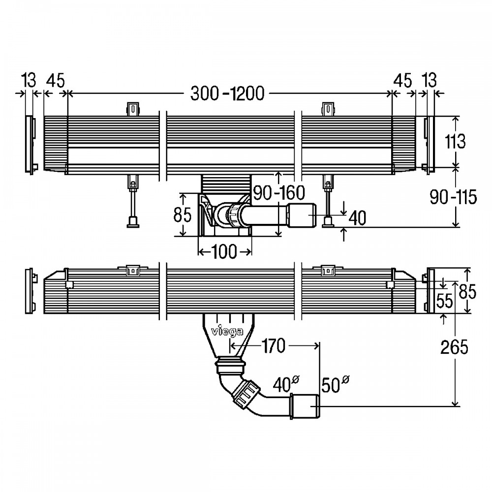 Душевой канал Viega Advantix Vario 4968.10 (736552) настенный 300-1200 мм