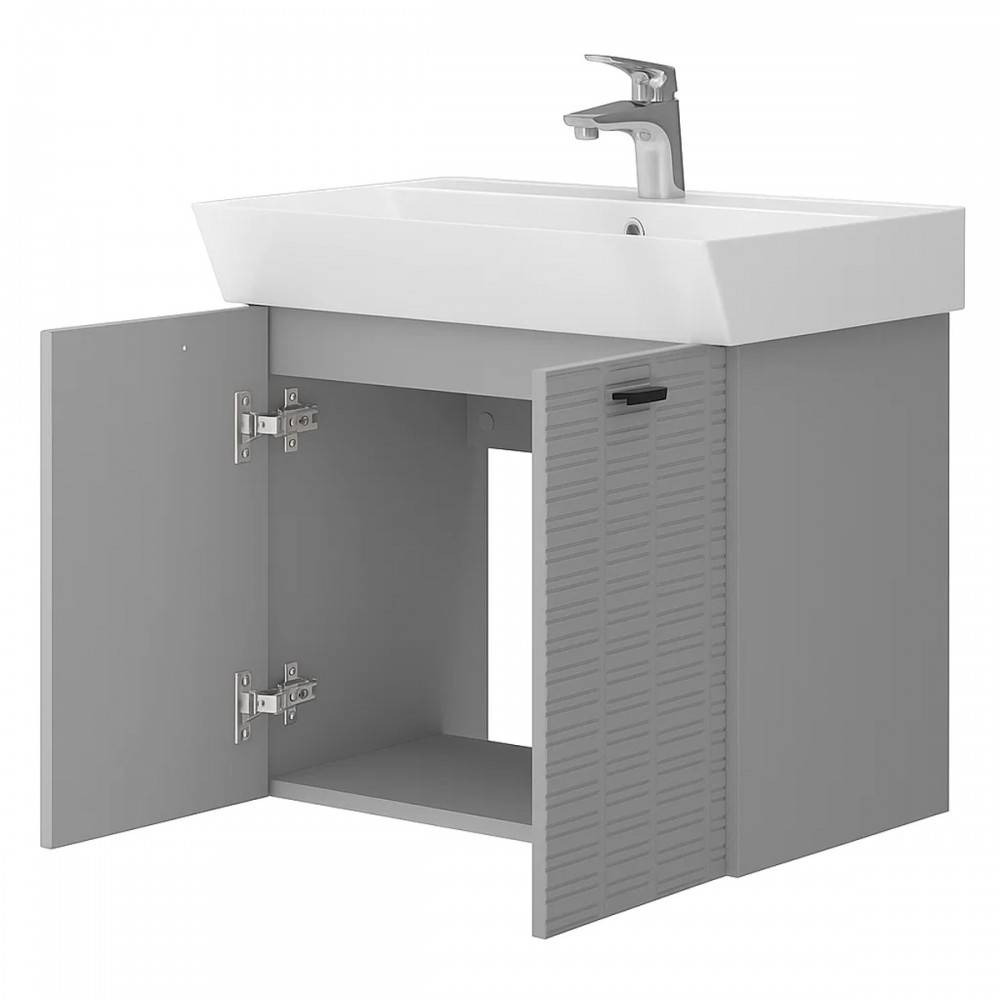 Тумба Devit Flow 484060G 60 см с умывальником и ручками, серый матовый
