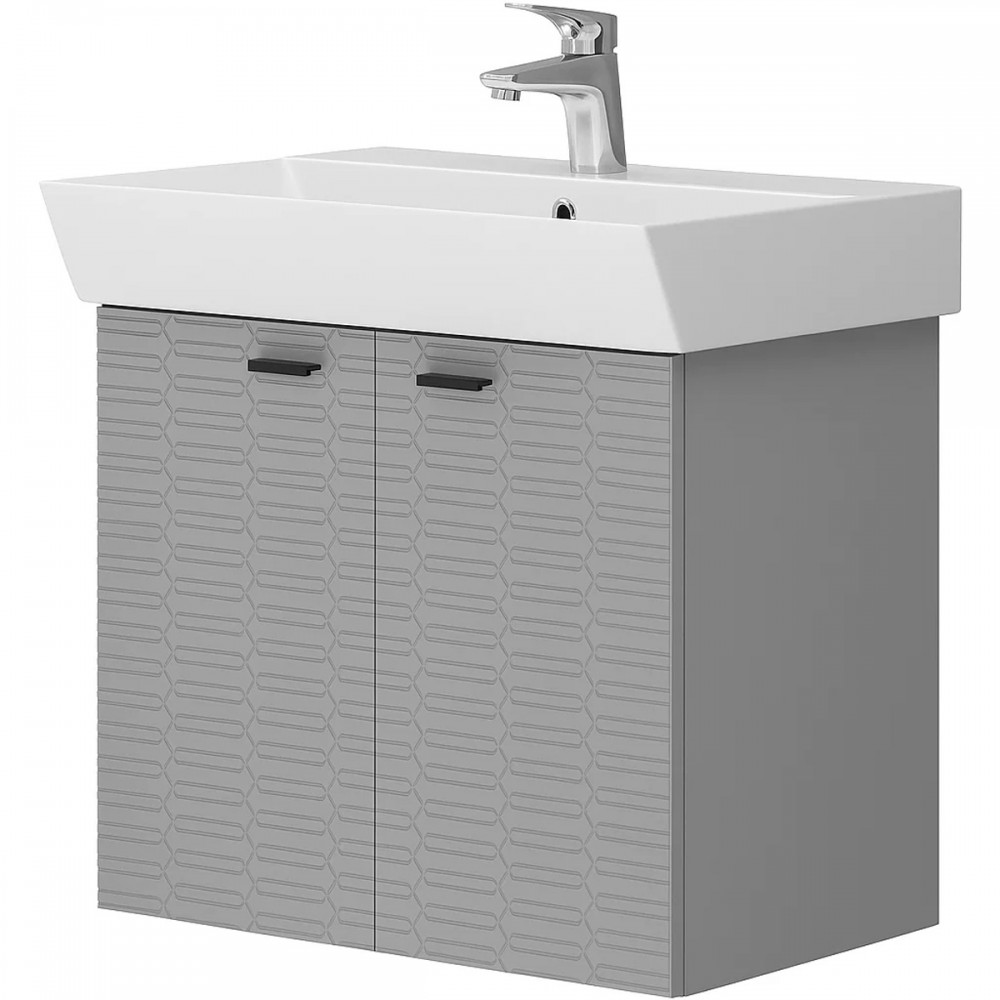Тумба Devit Flow 484060G 60 см с умывальником и ручками, серый матовый