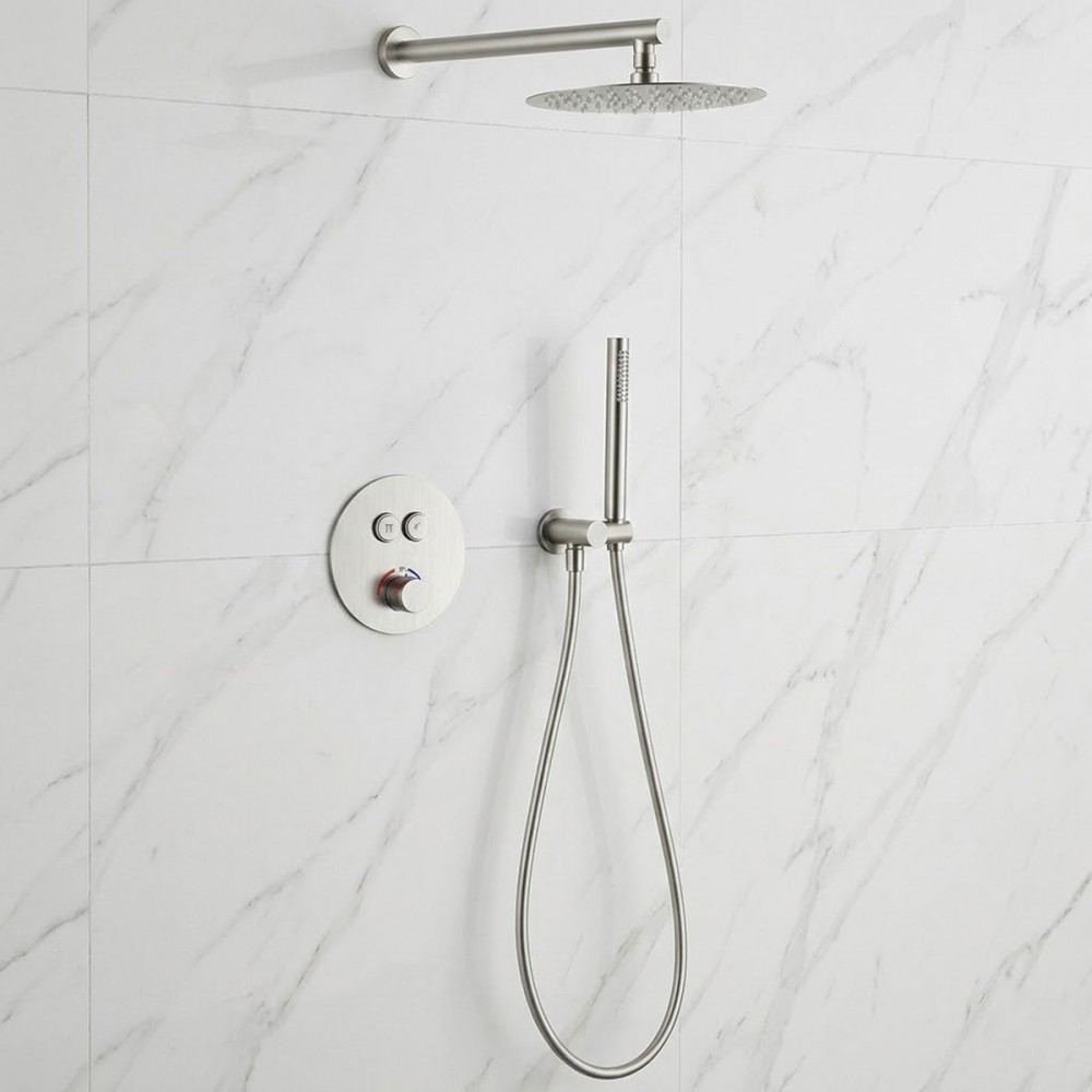 Душевая система скрытого монтажа Devit Flow D117124011111BN с термостатом, brushed nickel