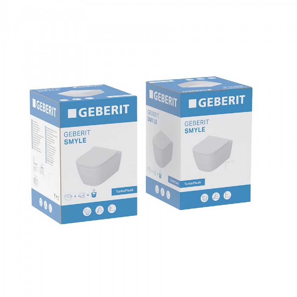 Унитаз подвесной Geberit Smyle Square 503.171.00.1 TurboFlush, с сиденьем Softсlose, QuickRelease (Sandwich)