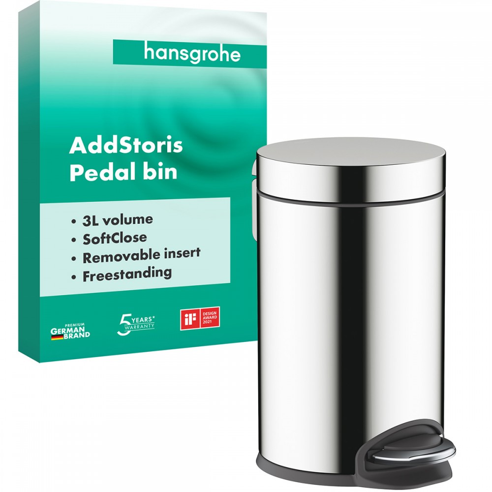 Ведро для мусора Hansgrohe AddStoris 41775670 3 л с педалью, черный матовый