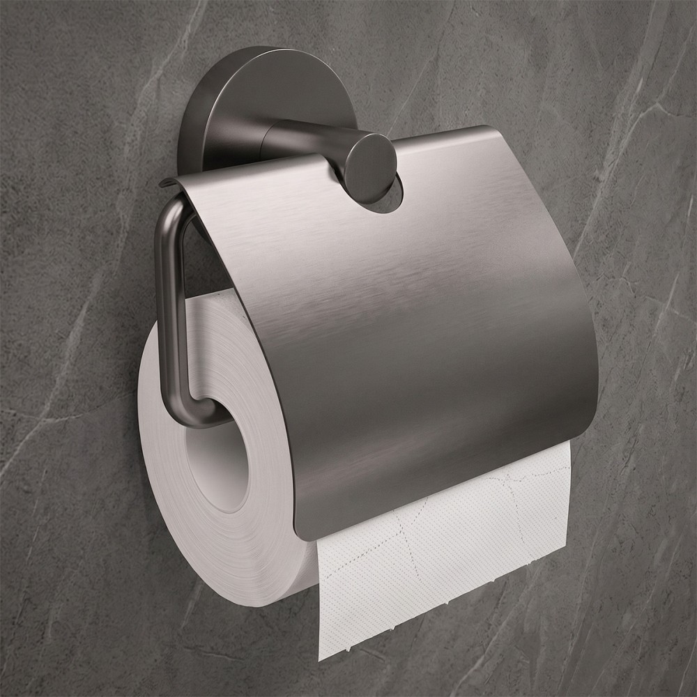 Держатель для туалетной бумаги с крышкой Devit Flow DFL40000618GM, цвет Gun Metal PVD