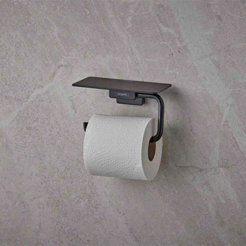 Держатель для туалетной бумаги Hansgrohe AddStoris 41772670 с полкой, черный матовый