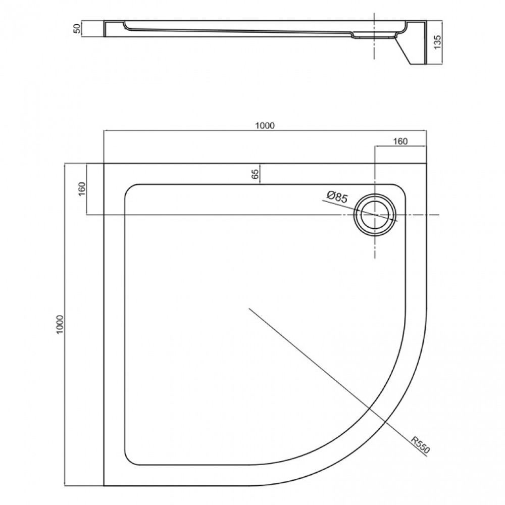 Душевой поддон Primera Frame STQ2010 100x100х13,5 см четверть круга