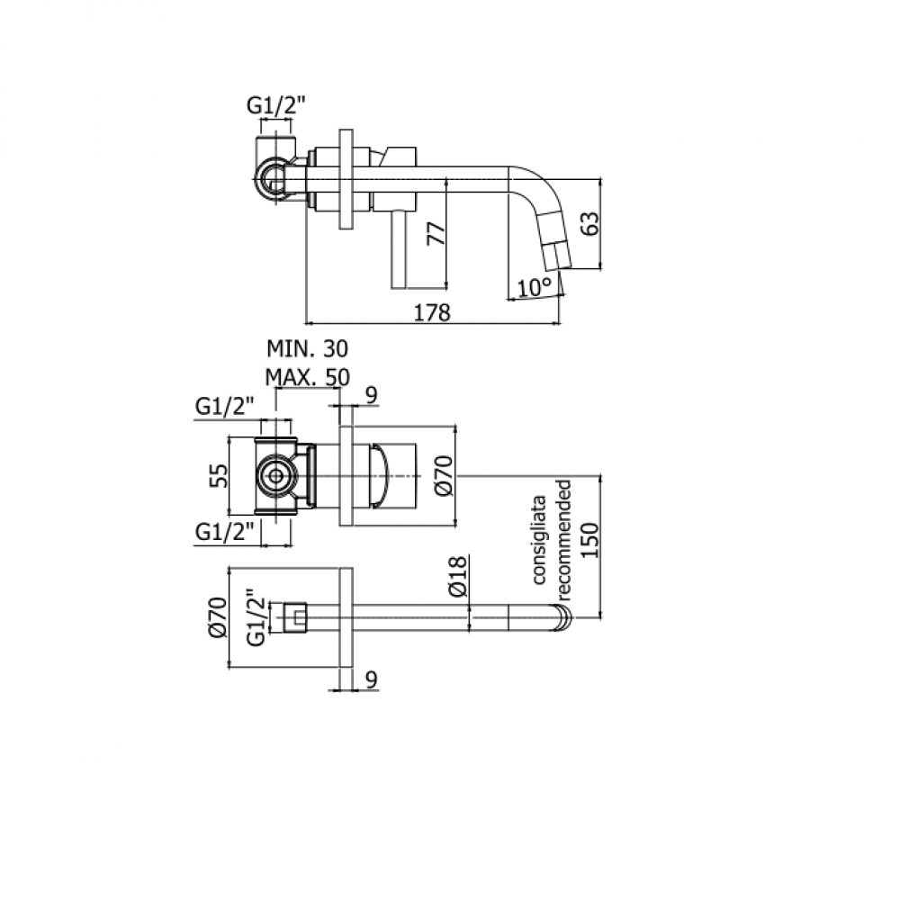 Смеситель для раковины Paffoni Light LIG 006 NO70