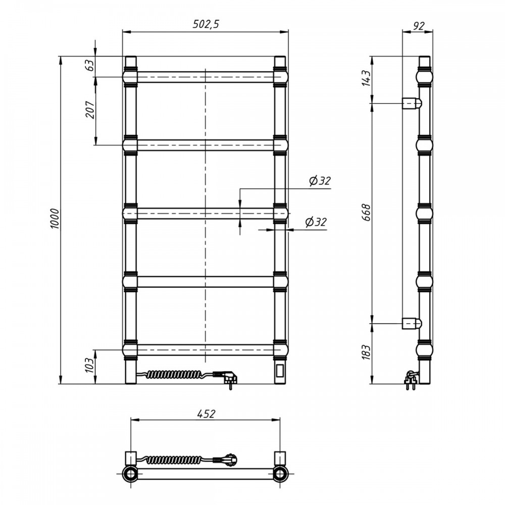 Электрический полотенцесушитель Retro 500х1000 Sensor, левый бронза