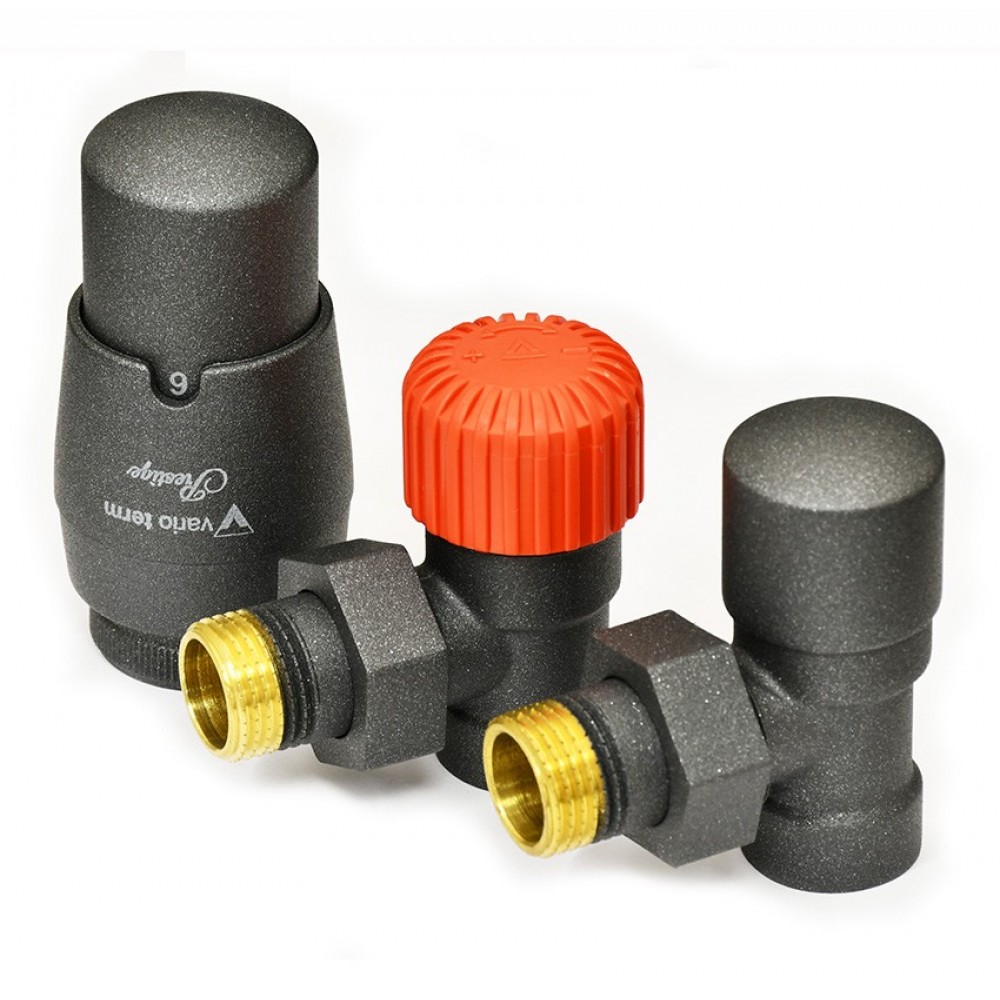 Комплект вентилів термостатичний Vario Term ROYAL, кутовий, чорний структурний