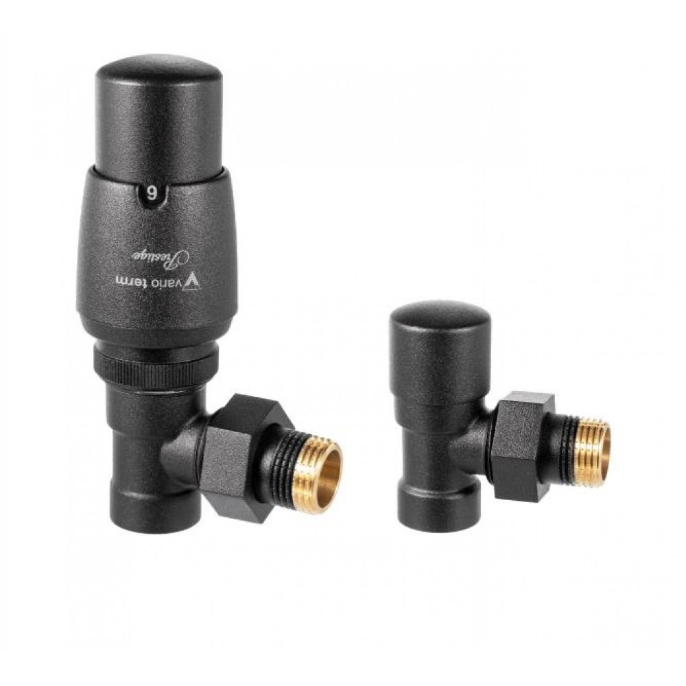 Комплект вентилів термостатичний Vario Term ROYAL, кутовий, чорний структурний