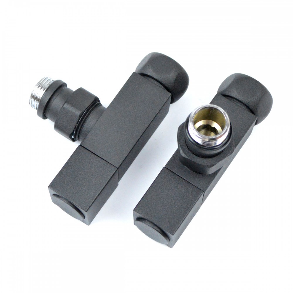 Кран угловой для полотенцесушителей Raftec Quadro 1/2x1/2 чёрный, 2шт.