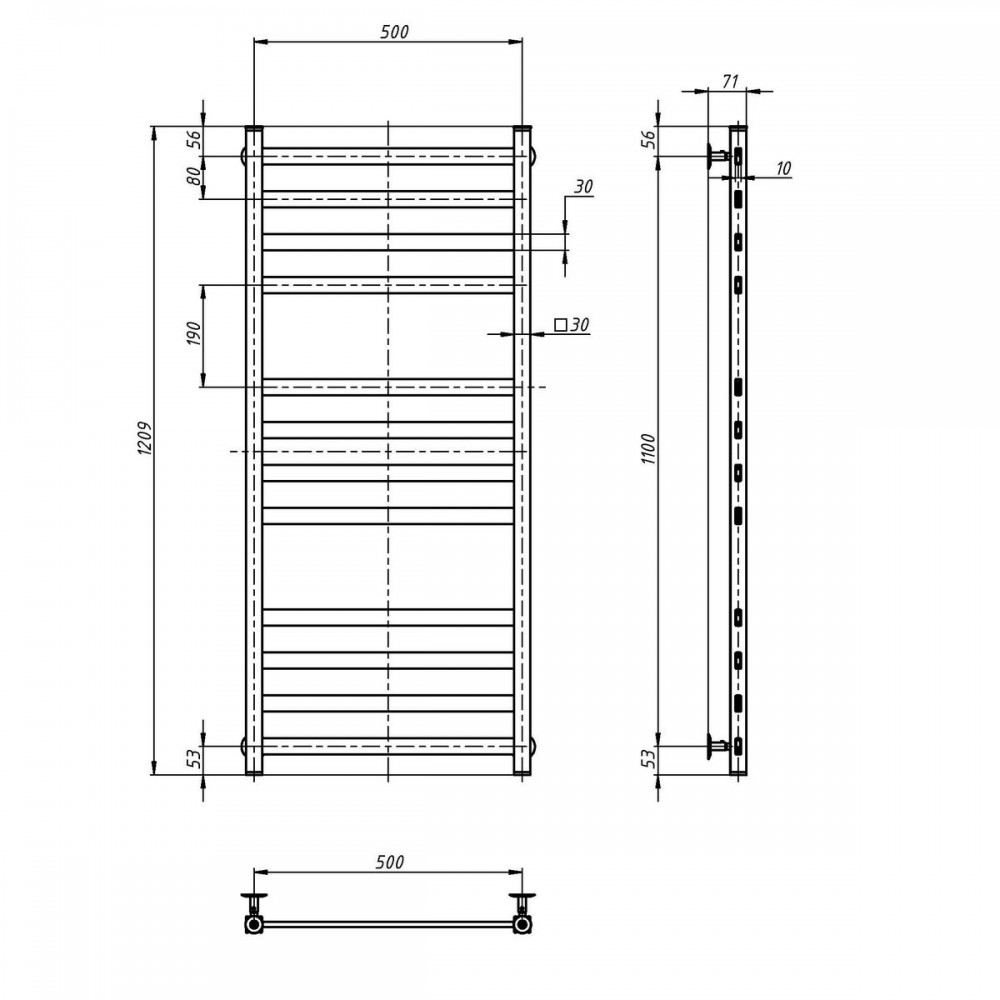 Водяной полотенцесушитель Авангард 500х1200, чёрный муар