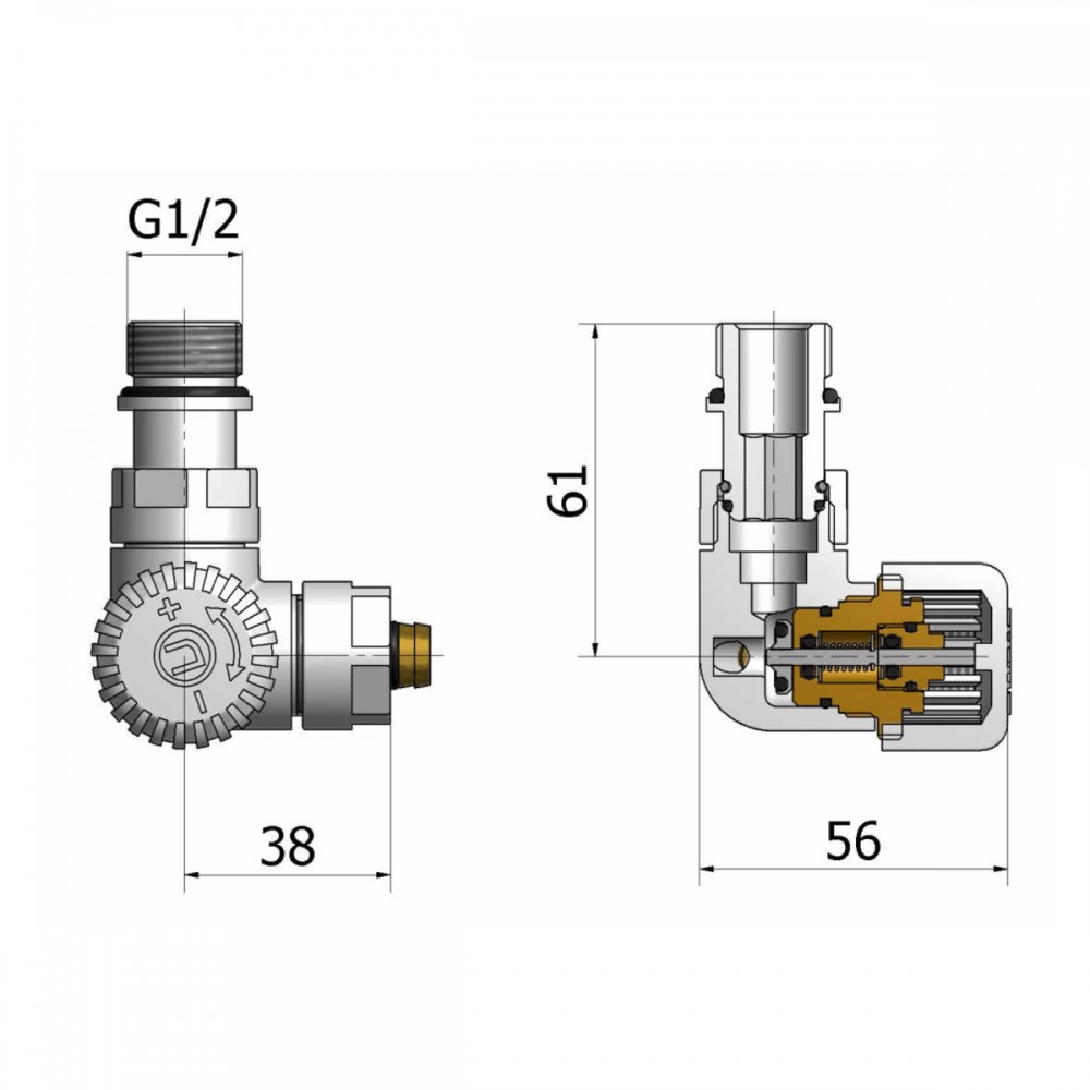 Комплект вентилів термостатичний Vario Term VISION 3-х осьовий, лівий, білий