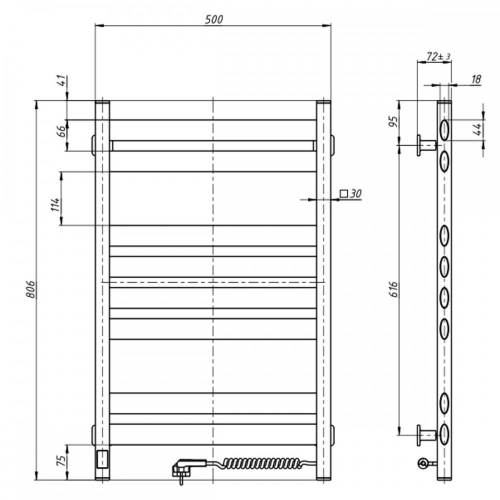 Полотенцесушитель Ellipse 500х800 Sensor правый, чёрный муар