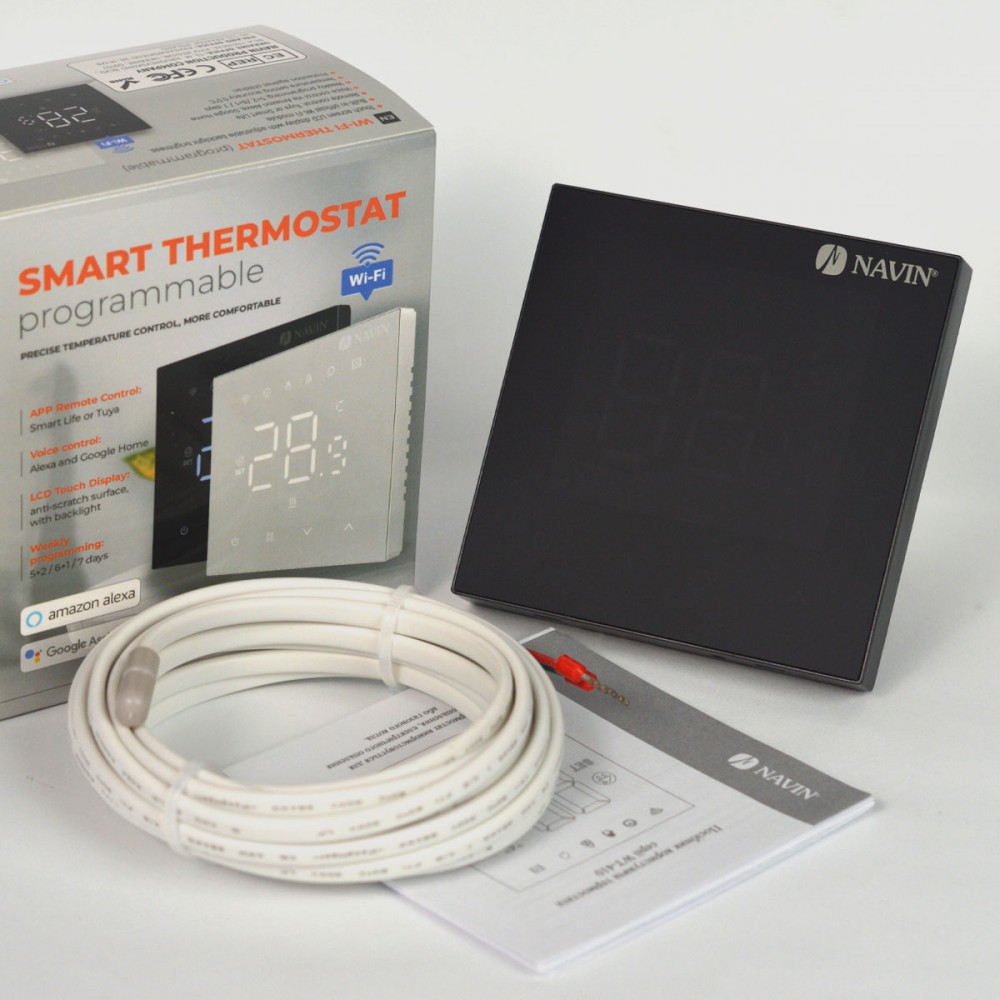 Терморегулятор для теплого пола WT410 B-16A с Wi-Fi, черный с внешним датчиком температуры