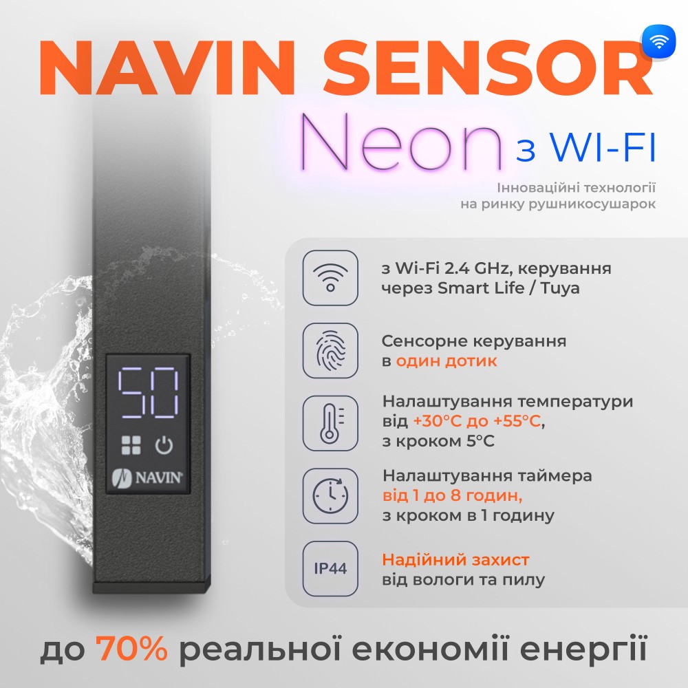 Полотенцесушитель Navin Классик Квадро 500х1200 Sensor с Wi-Fi, левый, черный муар