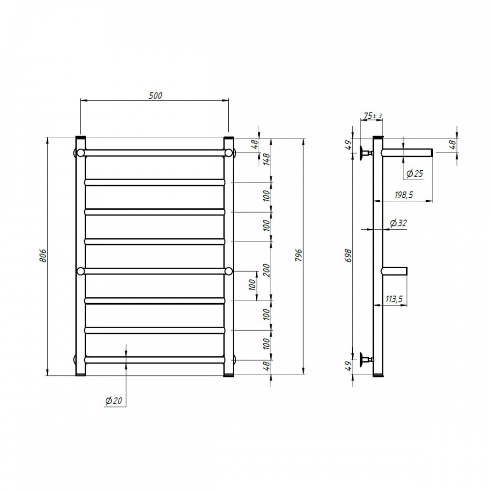 Полотенцесушитель Классик с полкой 500х800