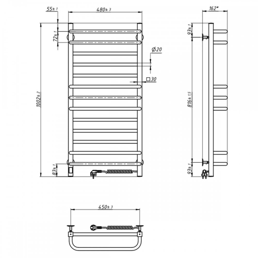 Рушникосушка  Грандіс 480х1000 Sensor правобічна з таймером