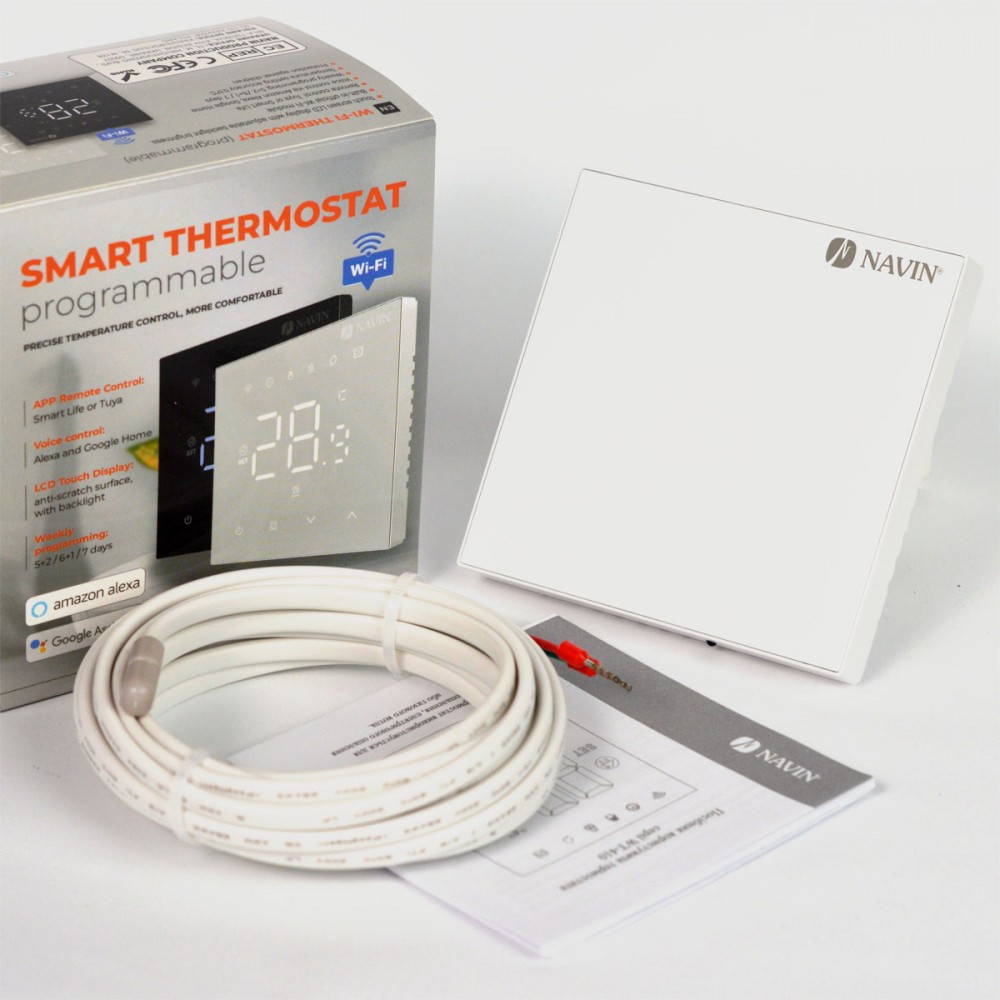 Терморегулятор для теплого пола WT410 W-16A с Wi-Fi, белый с внешним датчиком температуры