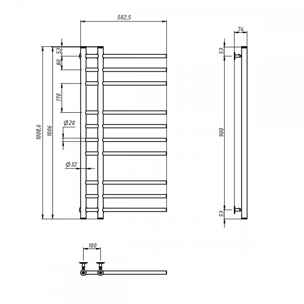 Полотенцесушитель Аркадия 530х1000х100