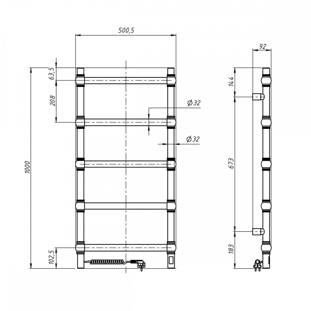 Рушникосушка електрична Navin Retro 500х1000 Sensor ліва, золото
