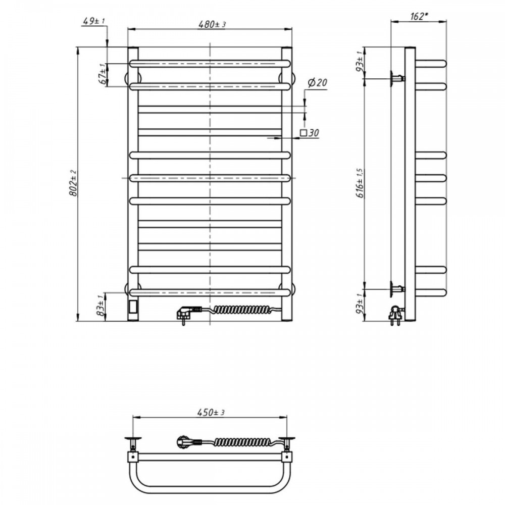 Полотенцесушитель  Грандис 480х800 Sensor правый с таймером