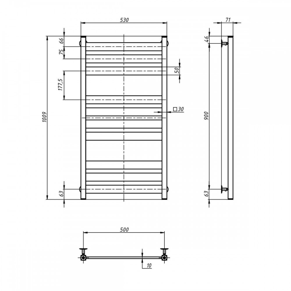 Водяной полотенцесушитель Largo 500х1000, чёрный муар