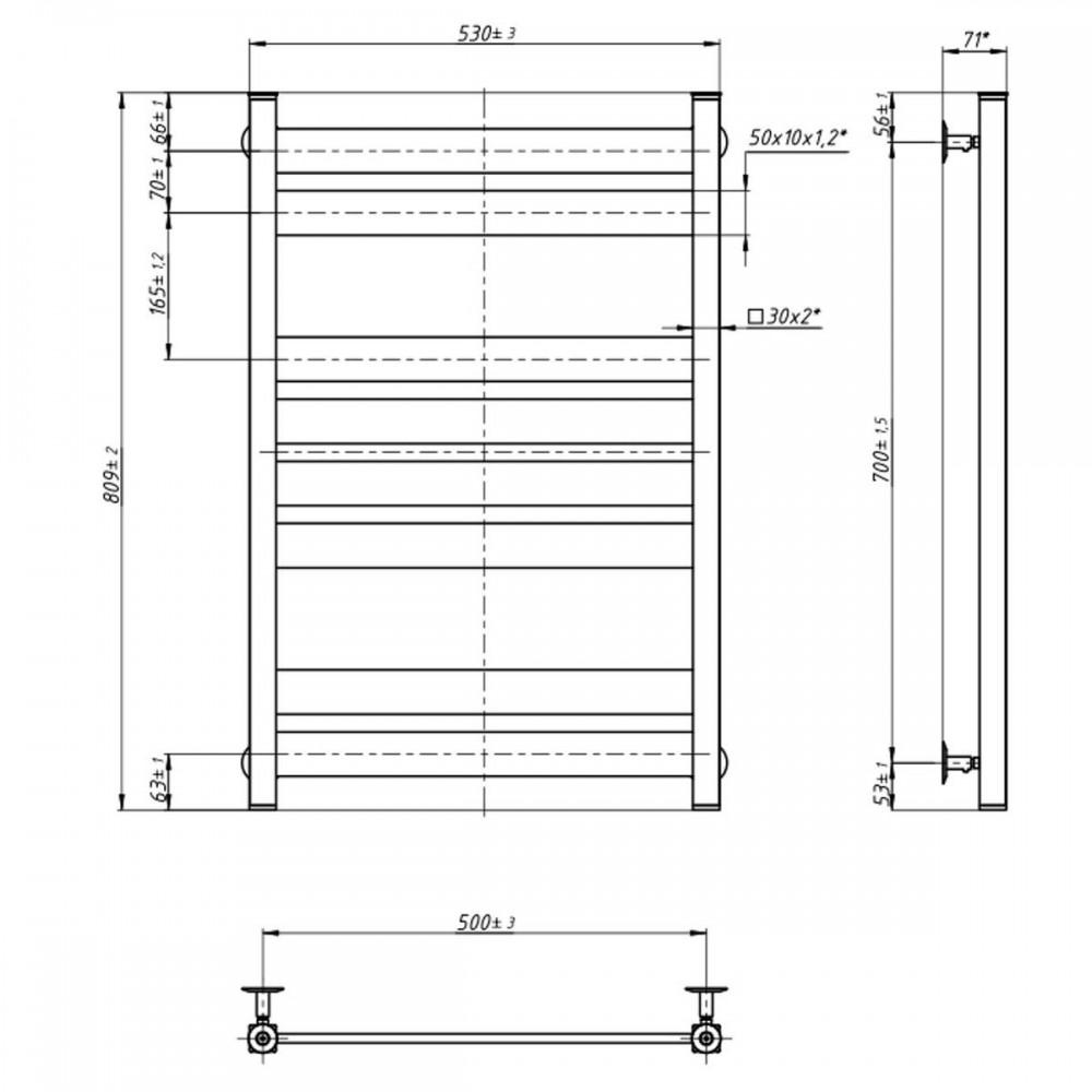 Водяной полотенцесушитель Largo 500х800, чёрный муар