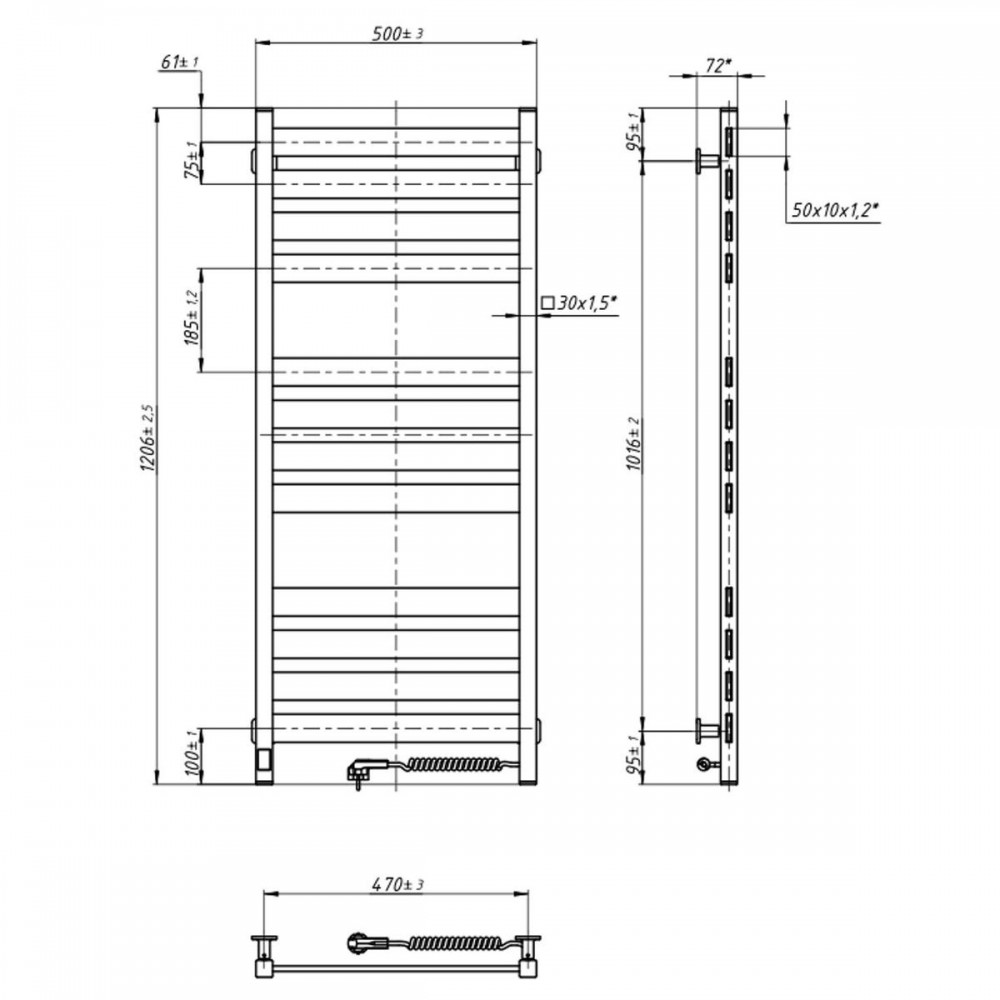 Полотенцесушитель Largo 500х1200 Sensor правый с таймером, чёрный муар