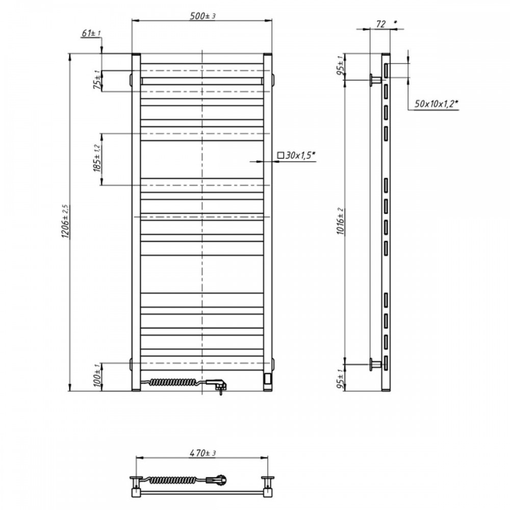 Полотенцесушитель Largo 500х1200 Sensor левый с таймером, чёрный муар